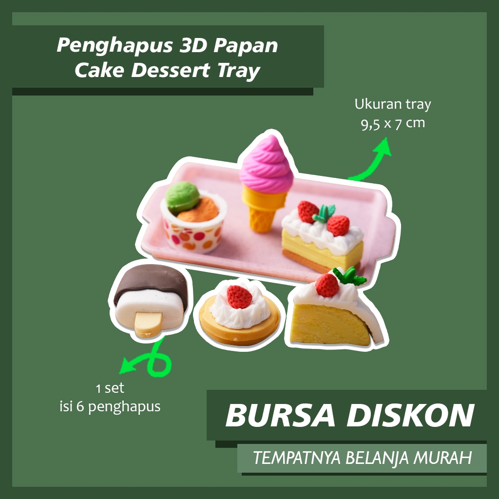 

Penghapus Cake Dessert Tray 3D Papan Eraser Setip Hapusan es krim cake cup cake Penghapus Anak Sekolah