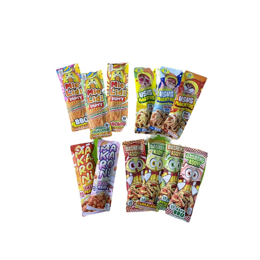 

Cemilan Mini Mie Lidi Usus Basreng dan Makaroni Nikmat 25gr