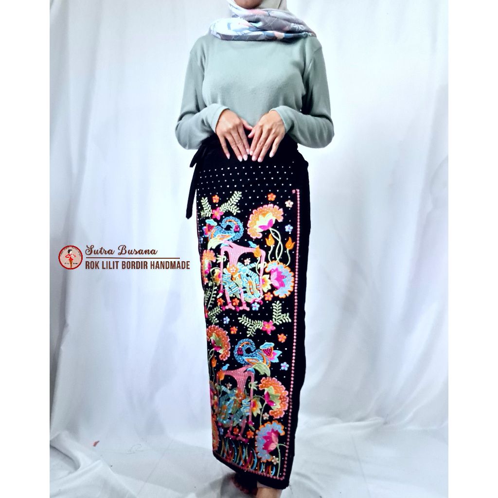 Pusat Bordir Tasikmalaya - Jual Rok Lilit Jetblack Bordir Handmade Motif Citrakirana