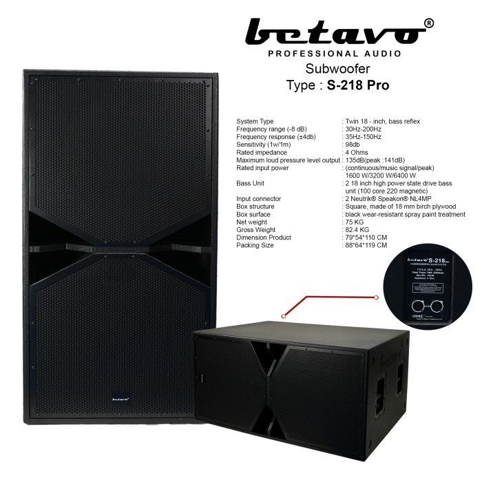 SUBWOOFER 18 INCH PASIF TWIN BETAVO S218 PRO PROFESIONAL SUBWOOFER
