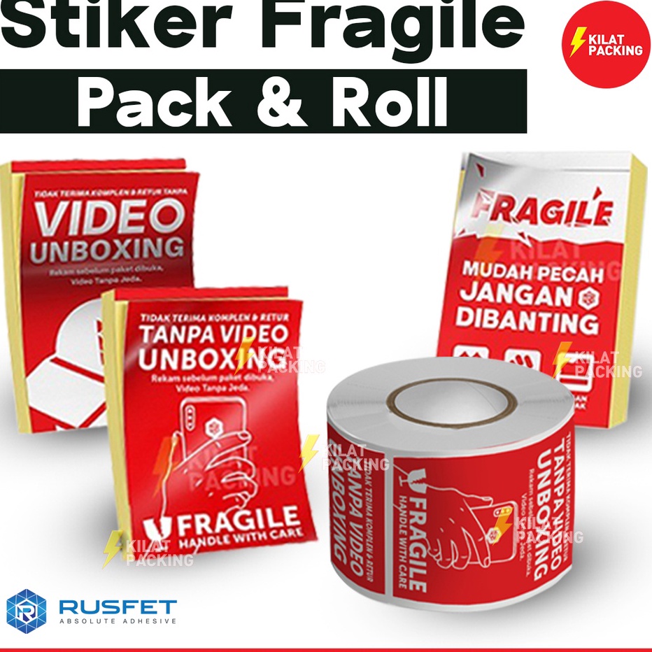 

V44859 Sticker Unboxing with FRAGILE Rusfet Tempelan Label WAJIB VIDEO BUKA PAKET Stiker Fragile Murah PACK