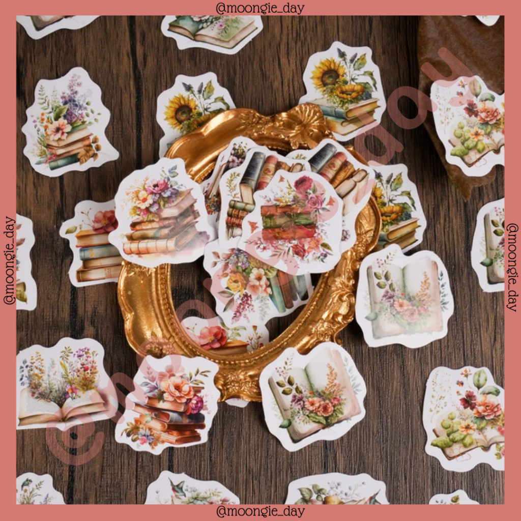 

40-45 PCS/BOX STIKER KERTAS TEMA FLOWERS AND BOOK BUKU DAN BUNGA STICKERS BULLET JURNAL JOURNAL SCRAPBOOK DIY DIARY LUCU MURAH