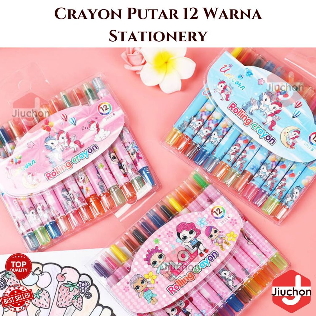 

JIUCHON Rolling CRAYON PUTAR Krayon Alat Pensil Warna karakter oil pastel 12 warna stationary