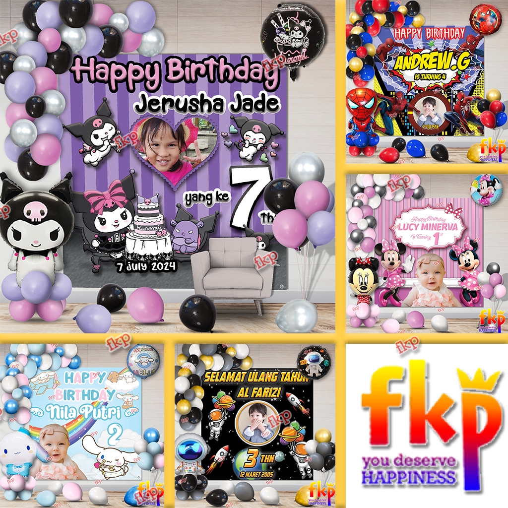 Promo FKP Set Spanduk Dekorasi Balon ulang tahun anak Kuromi / Spiderman / Astronot / Cinnamoroll /