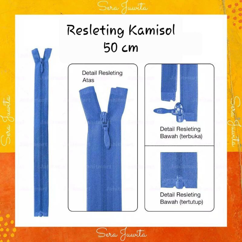 Resleting Kamisol 50 cm Merk Amco Warna Hitam Putih Biru Dongker/ Navy Rit/ Seleting Camisol/ Jepang