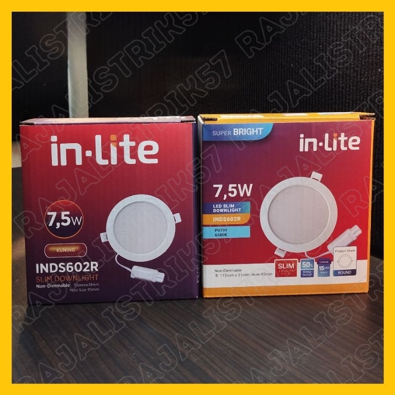 Inlite Lampu Downlight Led Slim INDS602R 7.5W watt warm White Kuning/Putih