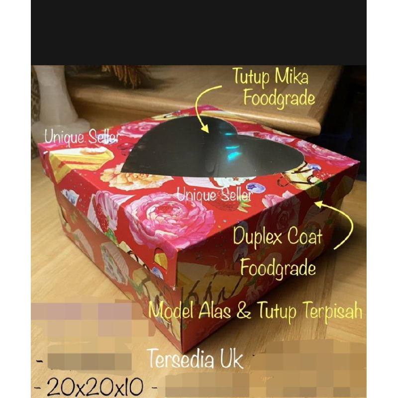 Dus Kue Tart Tutup Hati 20x20x10 / dus box kotak lamaran tutup hati / dus box kotak hampers tutup ha