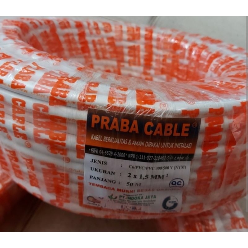Kabel Listrik PRABA 2x1,5 50Meter Praba cable 50 Meter Asli Tembaga
