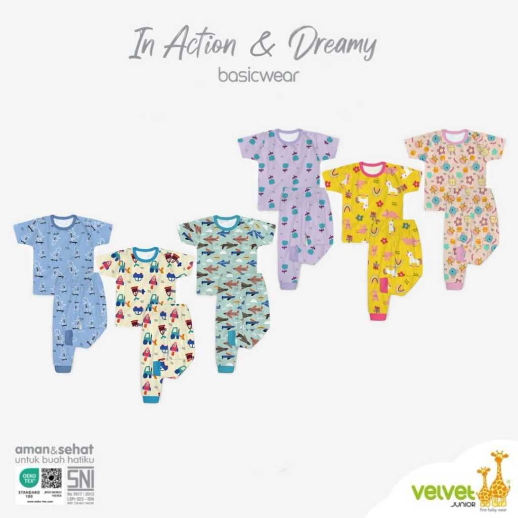 [3/3] KANCING BAHU LENGAN PENDEK CELANA PANJANG | VELVET JUNIOR UNISEX BOY & GIRL Setelan PIYAMA PAJ