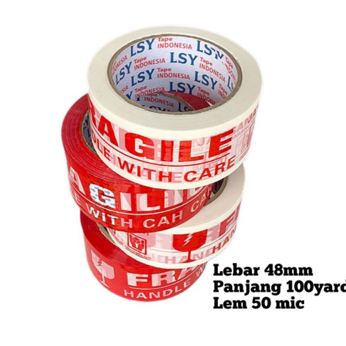 

ORIGINAL lakban fragile full merah putih 48mm x 1yard full