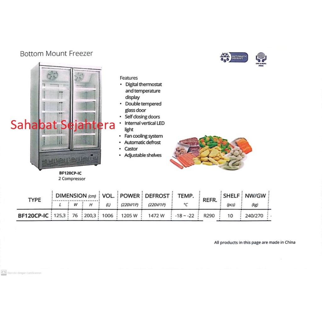 GEA Up Right Glass Door Freezer BF120CP-IC Freezer Standing 2 Pintu Kaca