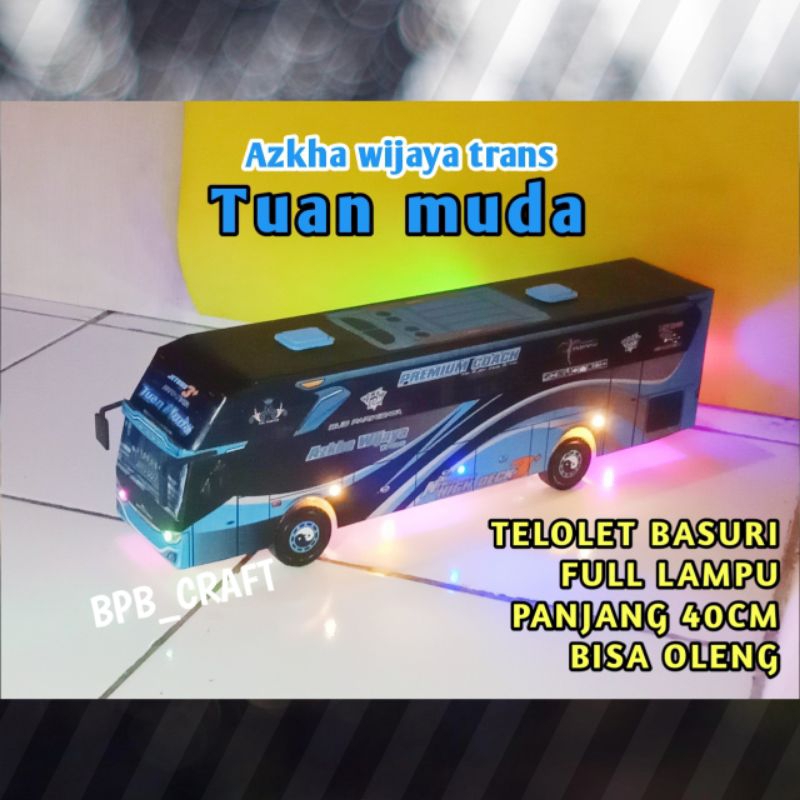 Mainan miniatur bus telolet basuri azkha wijaya trans tuan muda