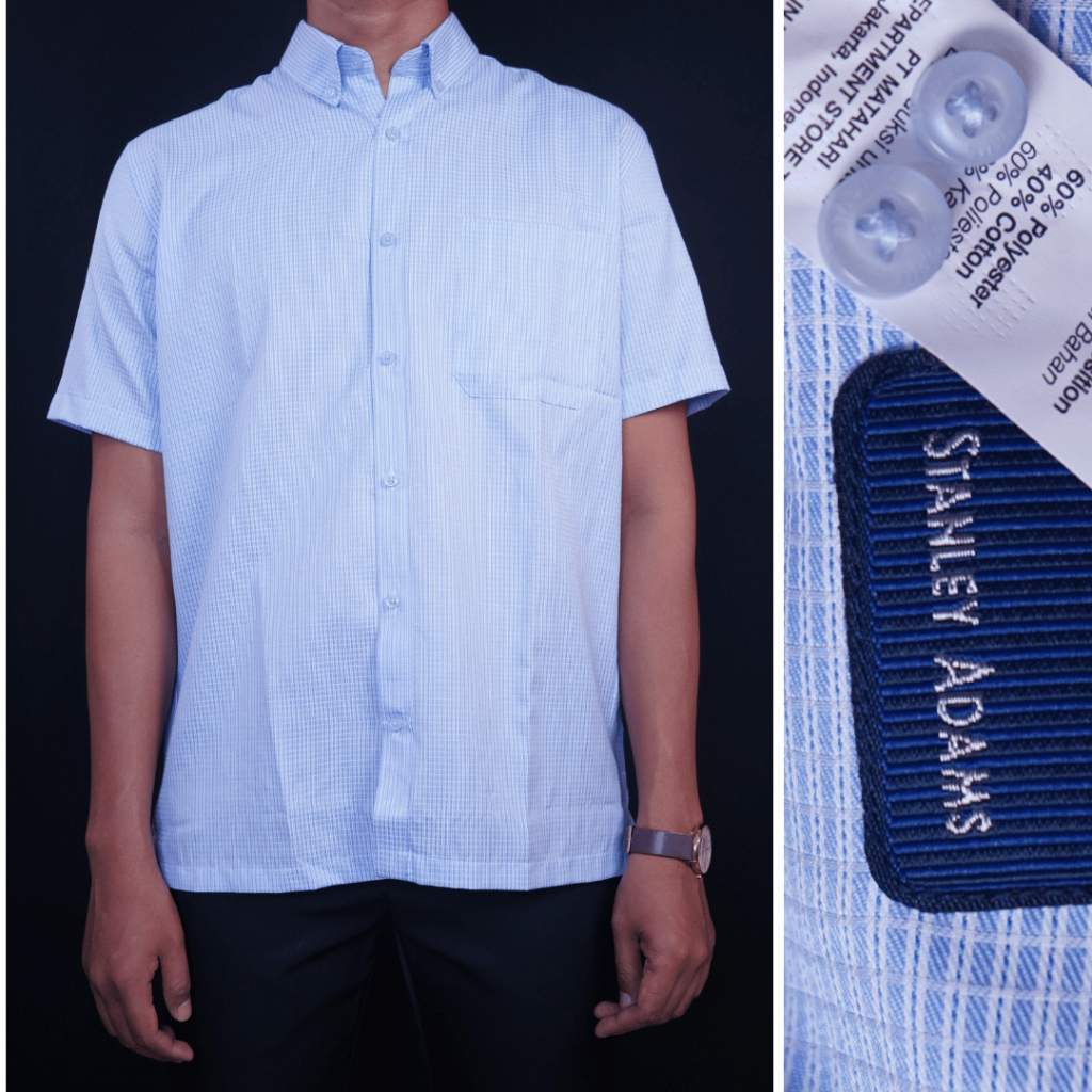 Kemeja Pria  Lengan Pendek Reguler STANLEY ADAMS Light Blue/Biru Muda Motif Patern Kotak | Hem Pria 
