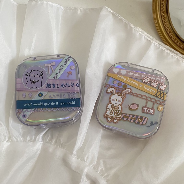 Star seller 2in1 Case Lensa Mini Softlens Baby Bunny Cat Rabbit Bear Line Brown Premium  Wadah Sofle