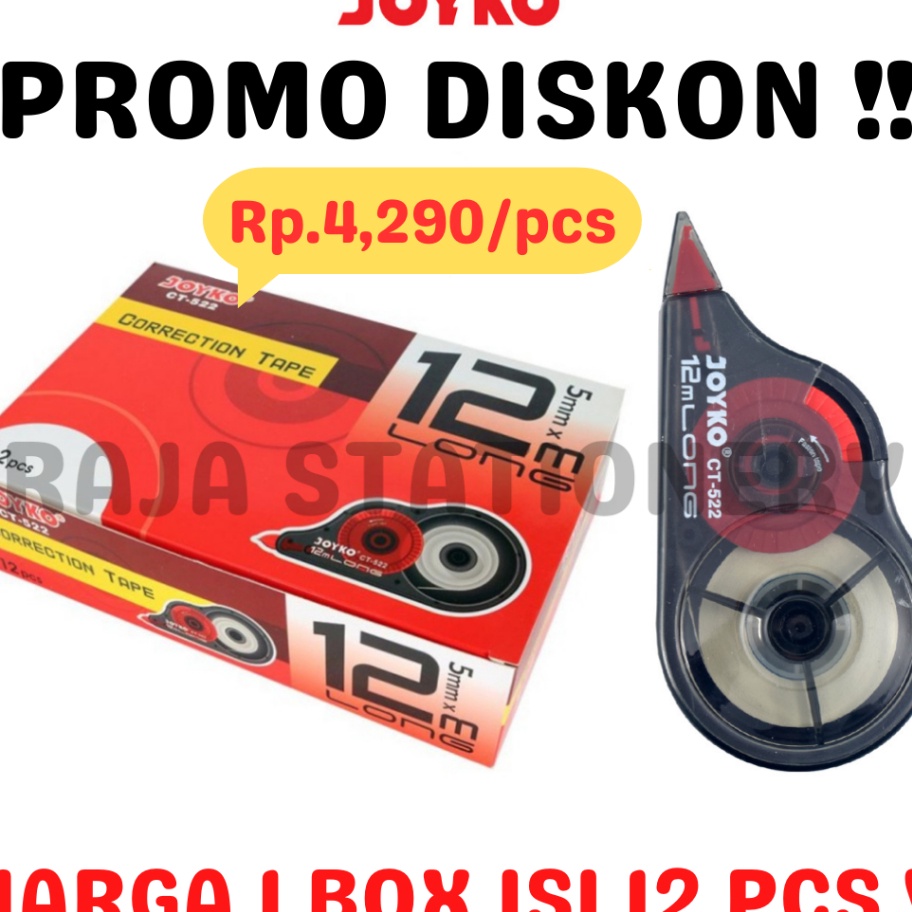 

READY STOK JOYKO CORRECTION TAPE 12M CT522 TIPEX KERTAS JOYKO TIPX TIP X CT522 1 BOX 12PCS