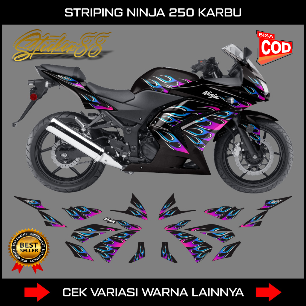 STIKER STRIPING KAWASAKI NINJA 250 KARBU GRAFIS API FIRE / STIKER DECAL KAWASAKI NINJA KARBU GRAFIS 