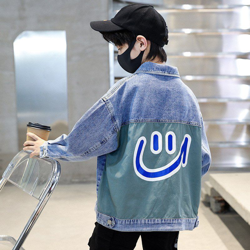 Jacket Boys Jeans Anak Laki Denim Cowok Pocket Smile Fashion Street Rider