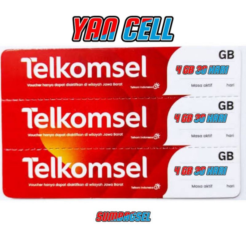 VOUCHER TELKOMSEL 4 GB 30 HARI ZONA 1 SUMBAGSEL