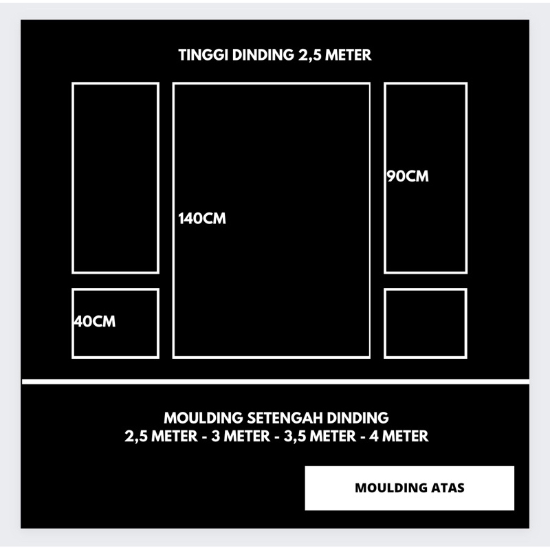 Paket Set Dekorasi Dinding Moulding Single Setengah Dinding Lebar 3 Meter (Langsung Pasang)