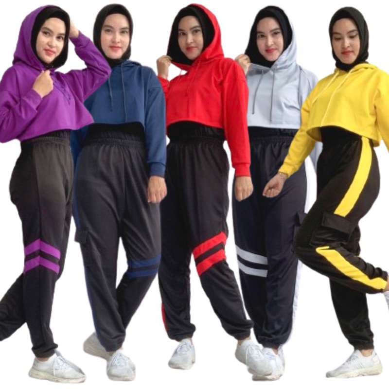 Atasan saja/celana/Setelan Crop jacket hoodie-Cargo sport