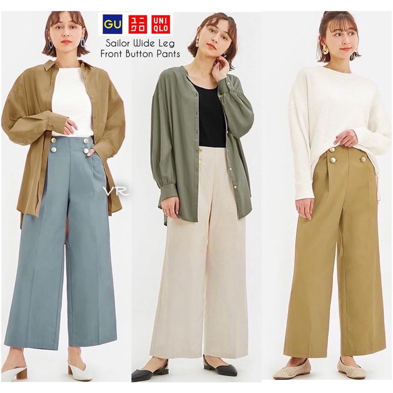 HIGHigh Waist GU Uniqlo Wide Leg Celana HW Kulot Cotton Denim