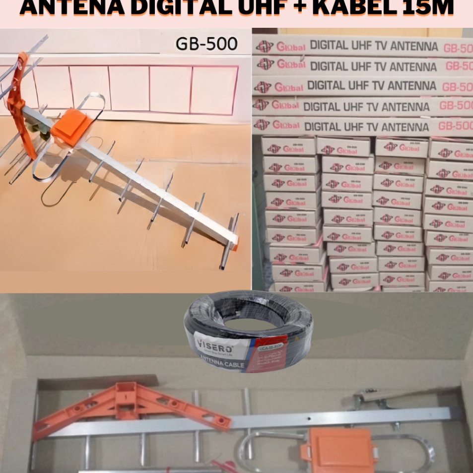 Antenna Digital UHF Global GB5 Original antena TV luar Outdoor GB 5 Kabel 15meter  Laris