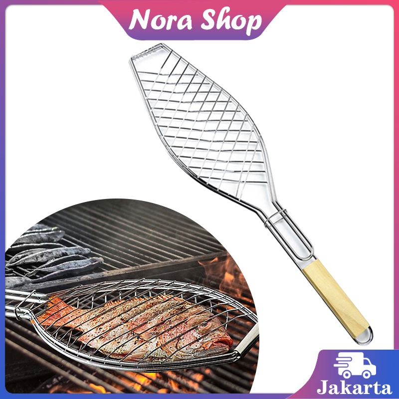 Penjepit Ikan Bakar Stainless Steel Alat Pemanggang Ikan Panjang Anti Karat
