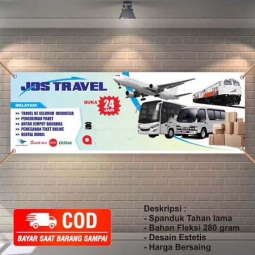 Bisa COD Chek Dulu Free Request Spanduk / Banner / MMT / Backdrop travel mobil - rental mobil - tiket pesawat - tiket kereta api 3x1