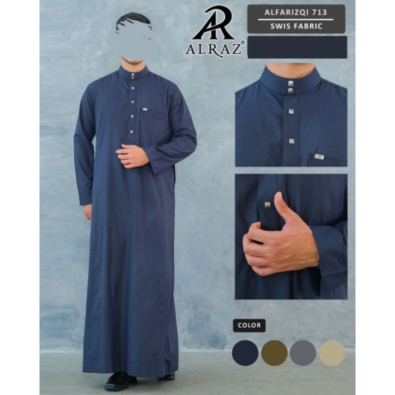 Jubah Dewasa Alraz Polyester Zink Alfarizqi - Lengan Panjang Manset, Kerah Shanghai, Motif Polos Ele