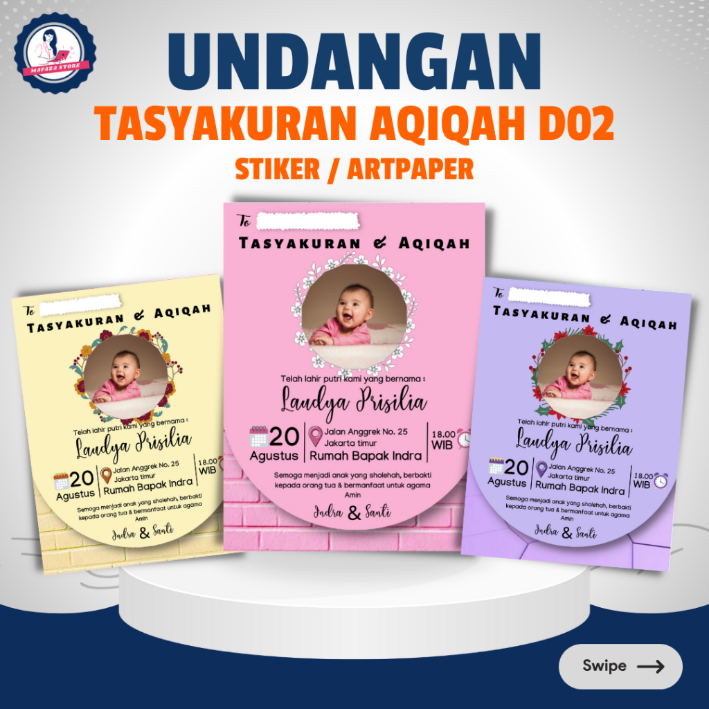 Stiker untuk aqiqah / kartu ucapan aqiqah / Undangan Aqiqah / Stiker box nasi / undangan baby born