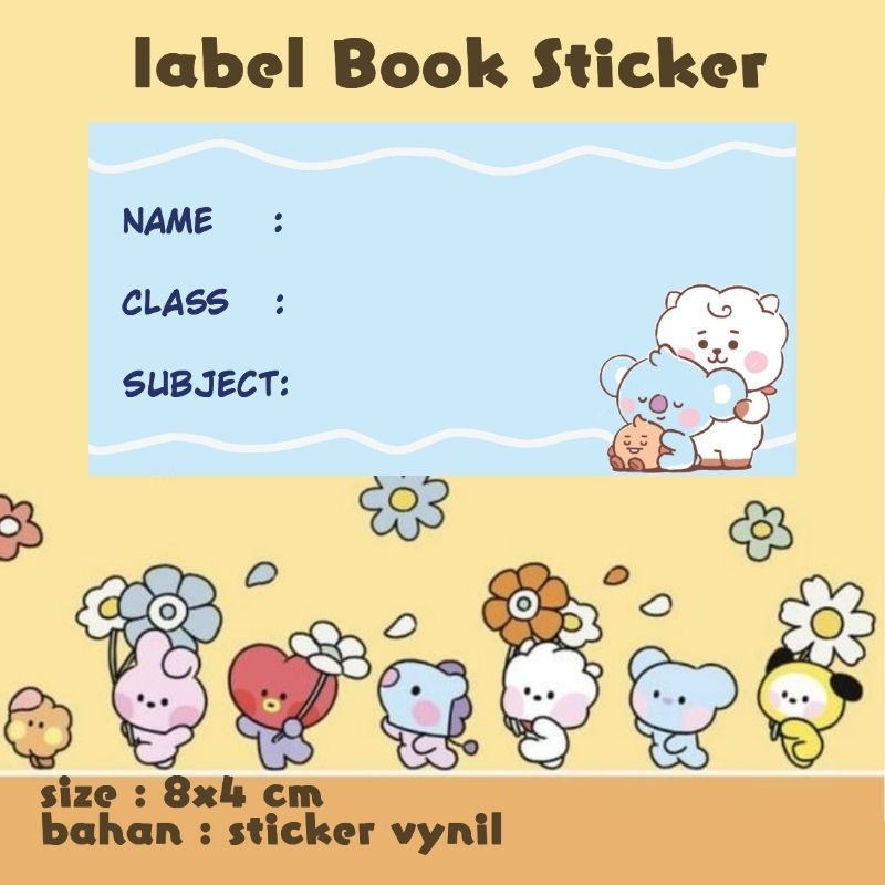 (minimal 10pcs) label stiker nama buku BT21