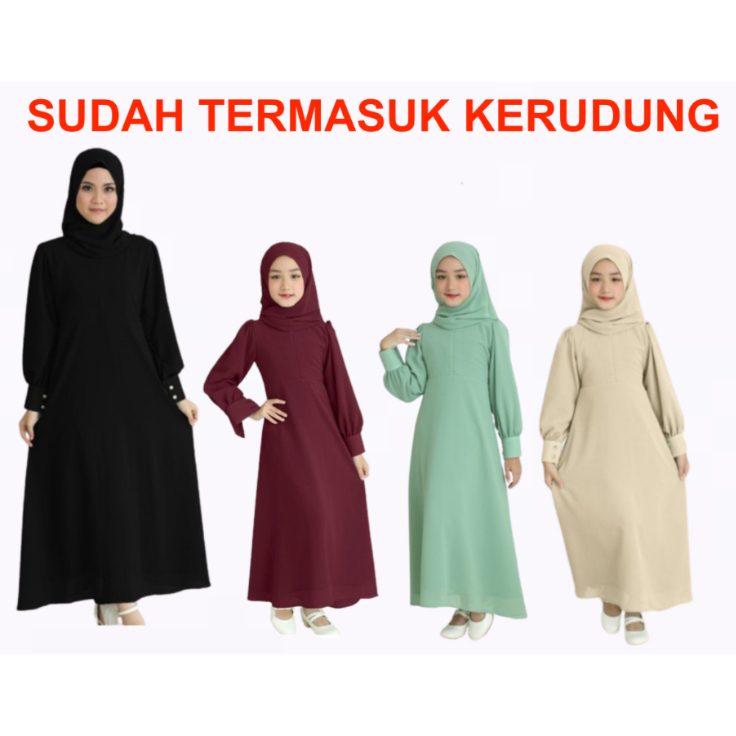 231903 Nywan Apparel baju pakaian muslim Gamis Syari Anak Perempuan Ceruty Sage Maroon Khaki Hitam