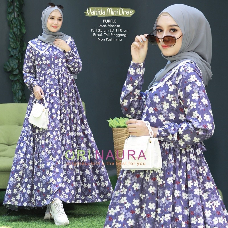 ORI NAURA YAHIDA DRESS GAMIS MUSLIM JUMBO MAYUNG RAYON VISCOSE PREMIUM