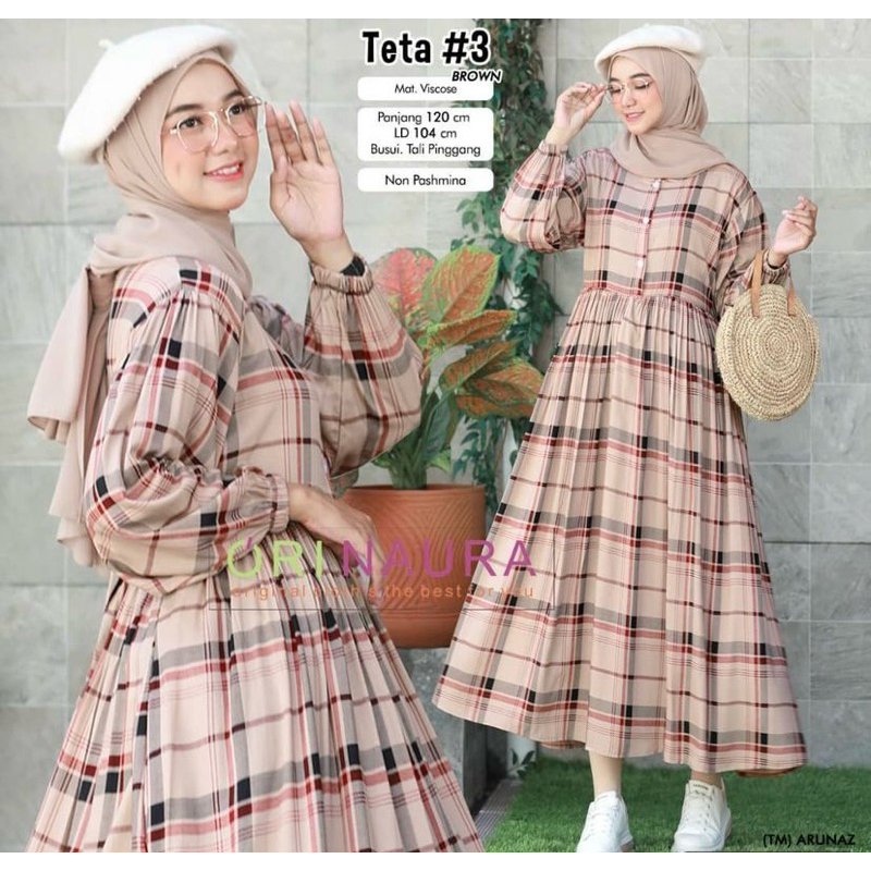 ORI NAURA TETA #3 DRESS KOTAK FASHION MUSLIM GAMIS RAYON VISCOSE