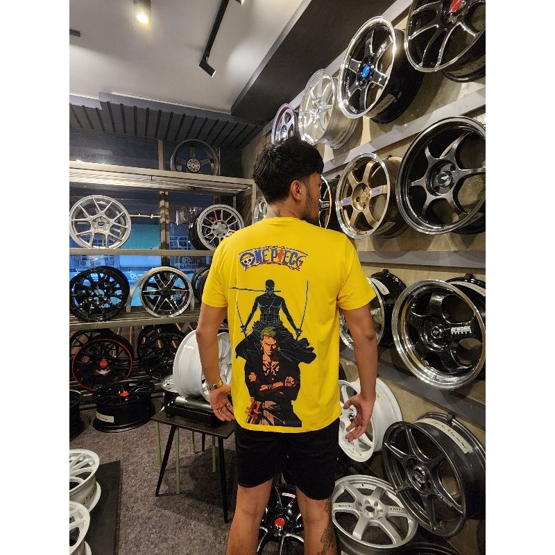 Kaos Anime One Piece Cotton Import / Zoro One Piece / Warna Kuning / Baju Kuning / T-Shirt Pria / Ba