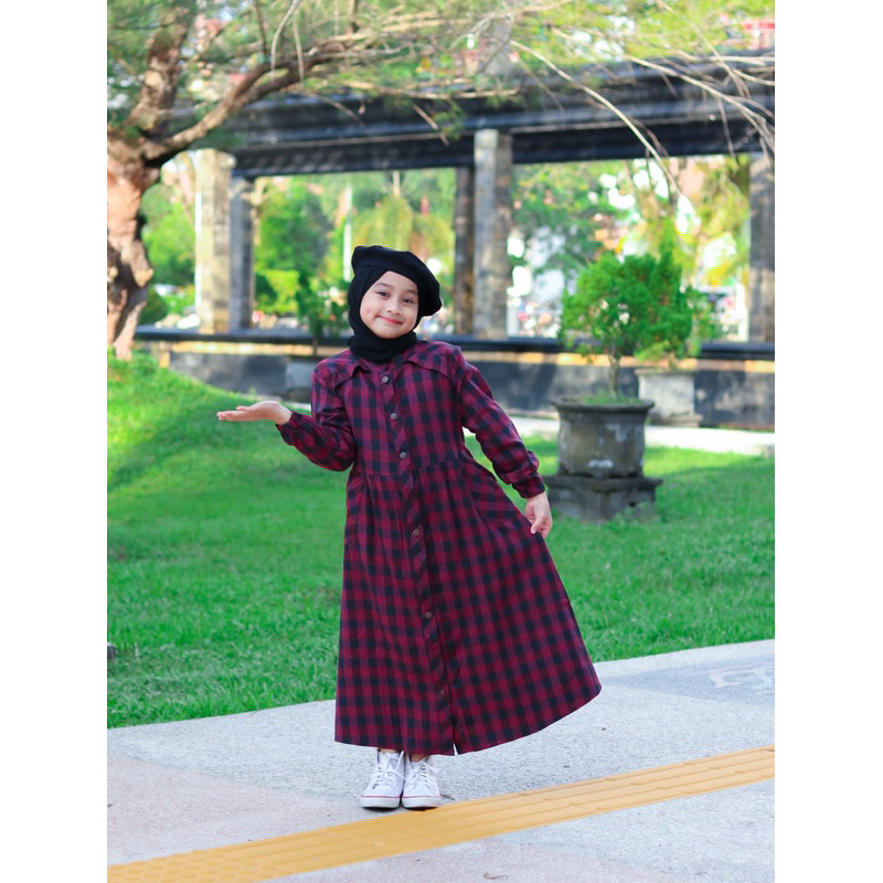 MURAH GAMIS ANAK ABAYA DRESS KATUN FLANEL IMPOR KOTAK-KOTAK