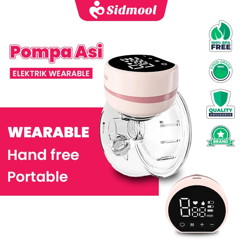 1212 Terlaris SIDMOOL Pompa ASI Elektrik Wearable Breast Pump Handsfree Portable Rechargeable
