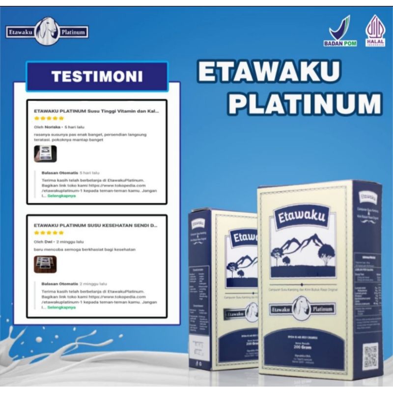 

Etawaku Platinum || Susu Kambing Segar Etawa Provit Bubuk Krimer Nabati Atasi Masalah Pernafasan Asma Bronkitis Sesek Napas Sesak Nafas Tingkatkan Imunitas Daya Tahan Tubuh Isi 200gr