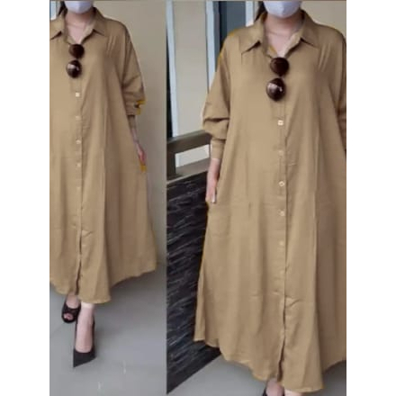 Baju Gamis Dres Kancing Aktif Wanita Terbaru Model Sekarang Perempuan Dewasa Viral 2023 Kekinian