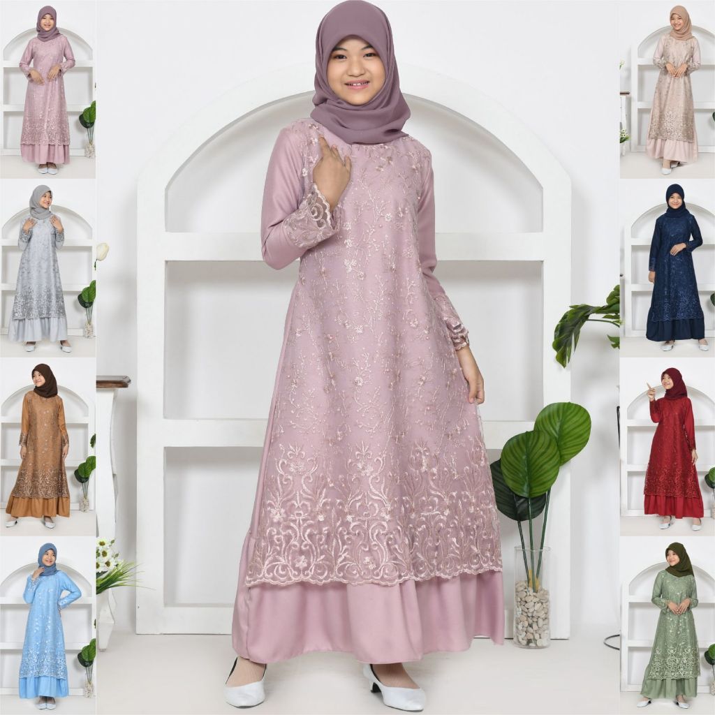 GAMIS MITHA ANAK MAXI TANGGUNG 9-12th DRESS MUSLIM REMAJA BRUKAT TILE BORDIR LEBARAN IDUL FITRI PRAM