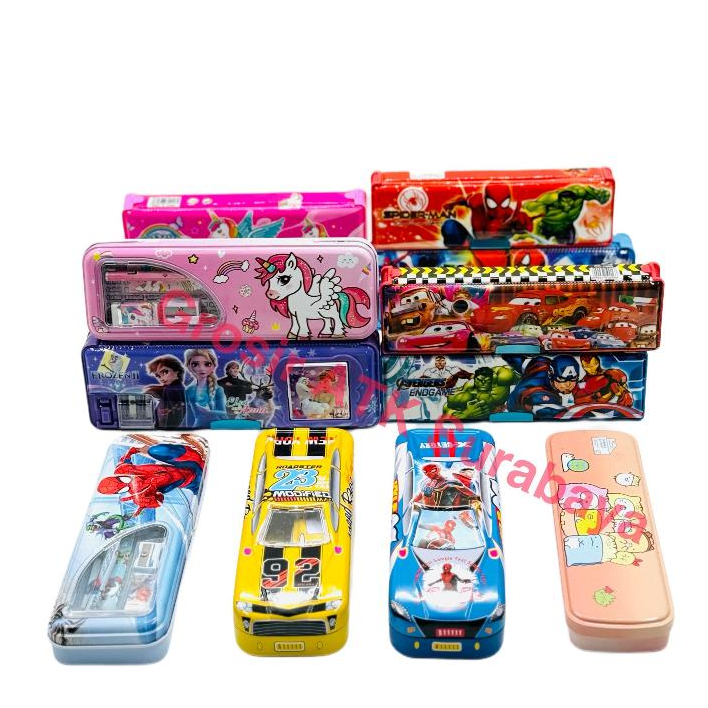 

( OBRAL ) Kotak Pensil Kaleng Magnet Resleting Anak Lucu Bagus Murah Disney Avenger Mobil Frozen Sanrio Princess 1