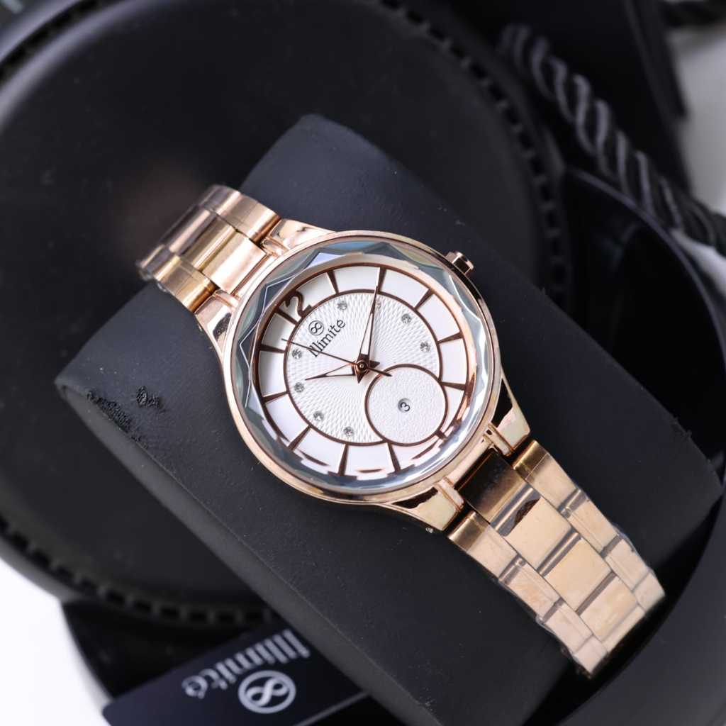 NEW - Jam Tangan Wanita Illimite I3955Tl Tanggal Aktif Tali Rantai Free Box & Baterai Cadangan