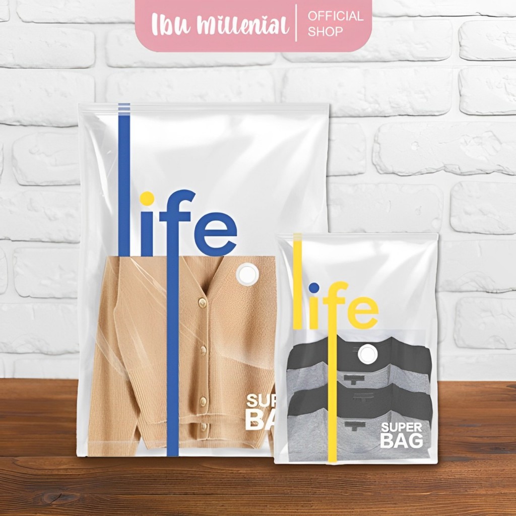 IbuMillenial Plastik Vacuum Bag Baju Motif Life Kantong Pakaian Travel Anti-air Dipakai Berulang