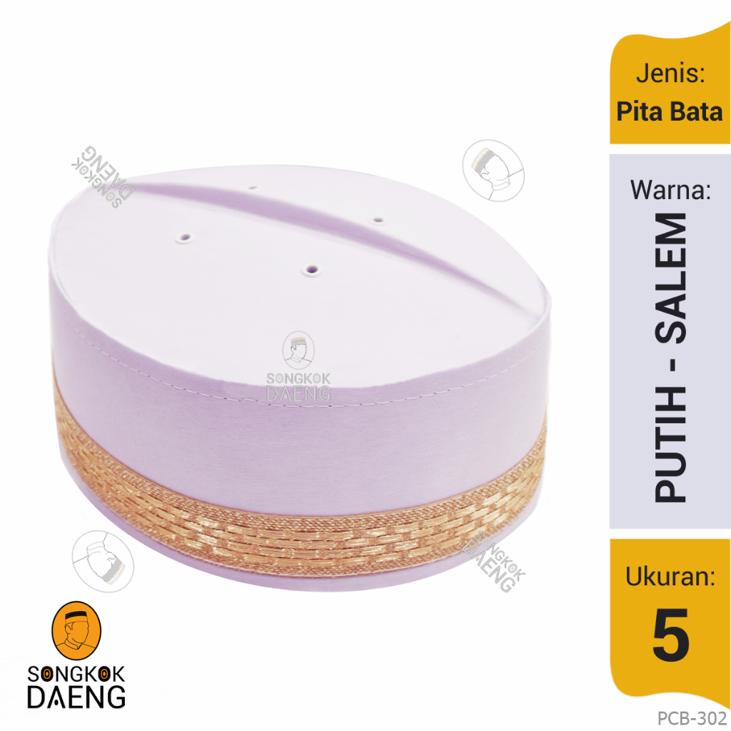 Peci Songkok Daeng Corak Motif Bugis Makassar Lis Pita Bata Putih Salem PCB-302