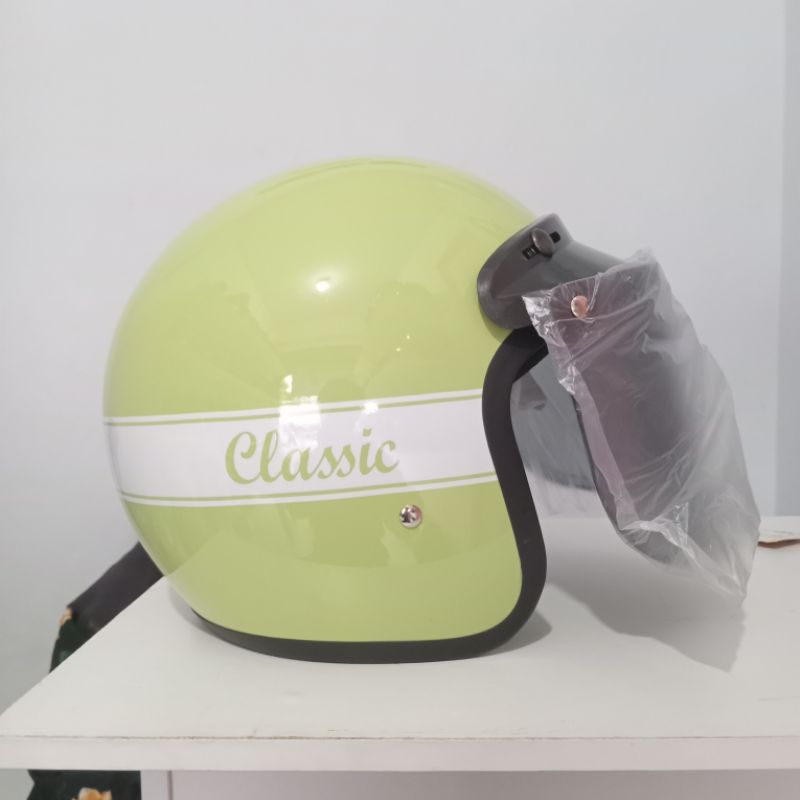 Helm Bogo Retro NEW CLASSIC Hijau Pastel SNI Dewasa Pria Wanita