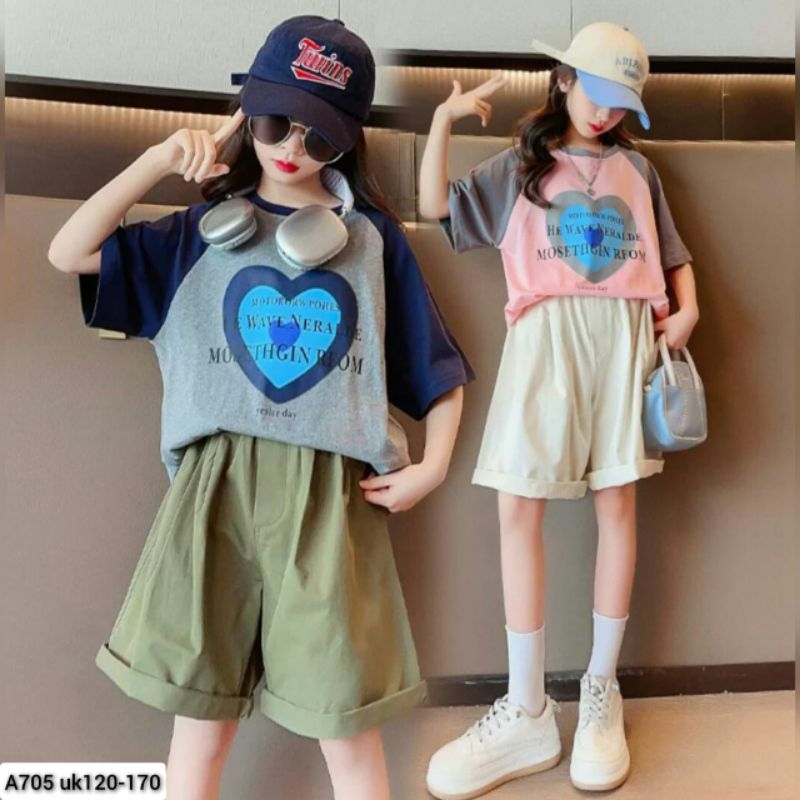 Setelan "LOVE MOTORORW" Anak Cewe Usia 6/7th - 8/9th Import Premium(COC mar 0166)