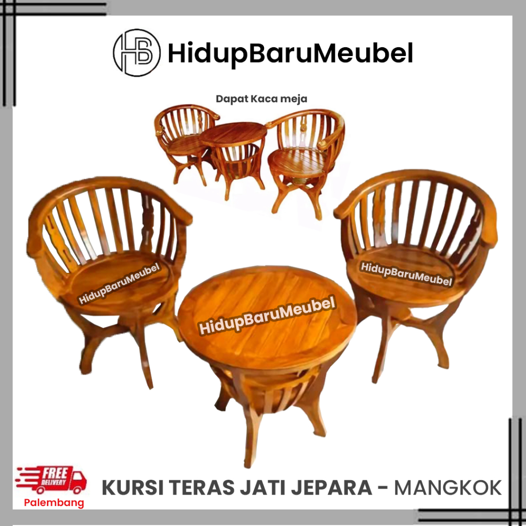 Kursi Teras Jati Jepara MANGKOK / 2kursi +1meja Teras Jati Jepara / Kursi Santai / Kursi Jati Minima