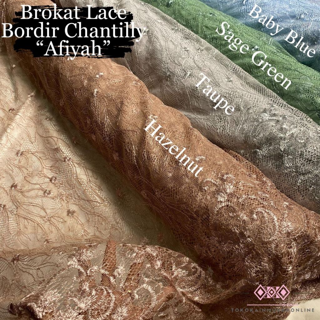 Kain Brokat Kebaya Lace Bordir Chantilly (Prancis) Motif AFIYAH Super Premium Original Chantily 100%