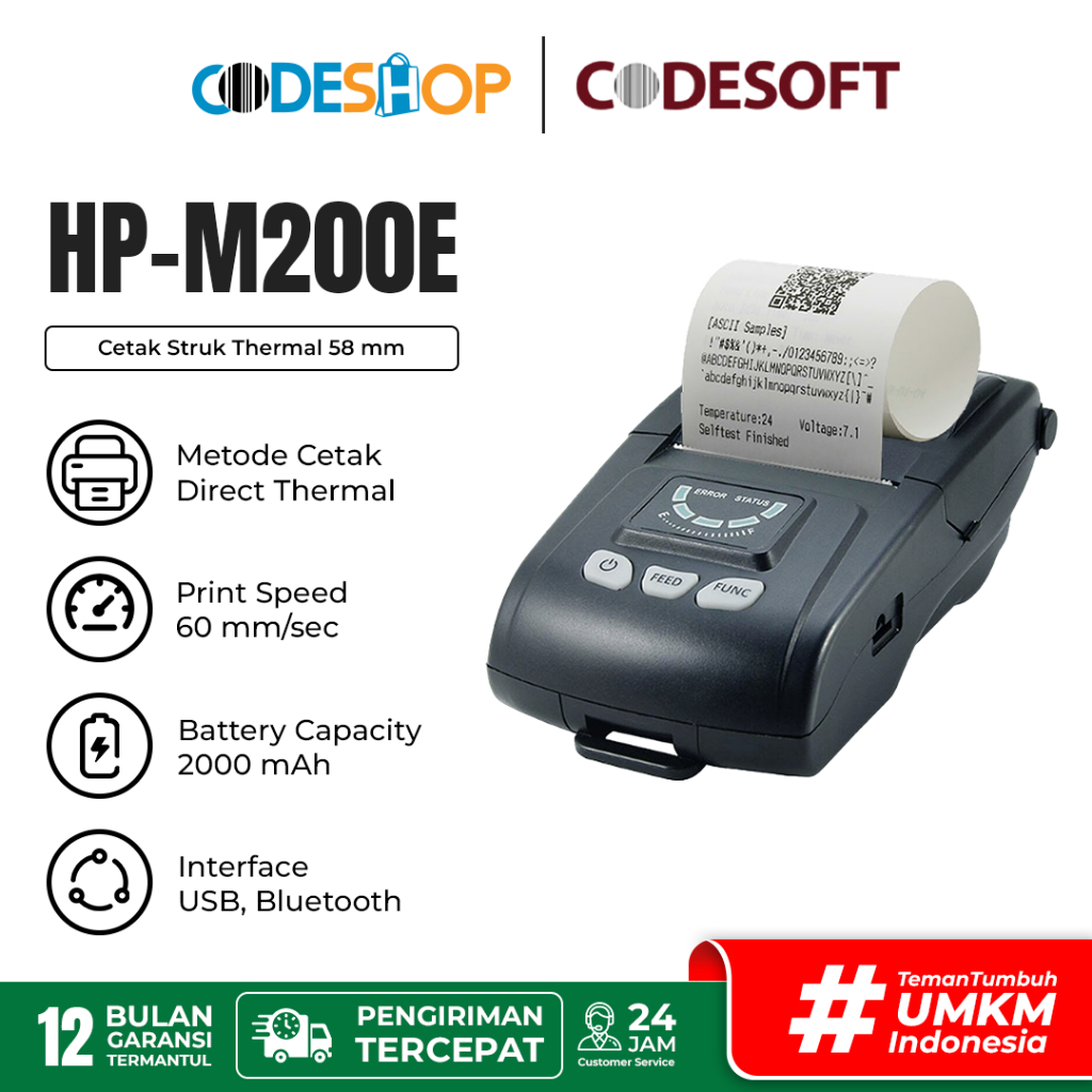 printer mini CODESOFT HPM 200e Printer Portable (usb+bluetooth) HP-M200/HPM 200/
