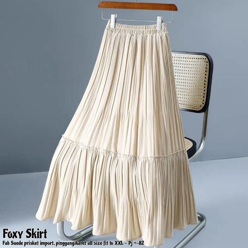 FOXY SKIRT ROK PLISKET SUEDE IMPORT ORI BANGKOK BKK ROK RUFFLE UMPAK SUEDE PLISKET